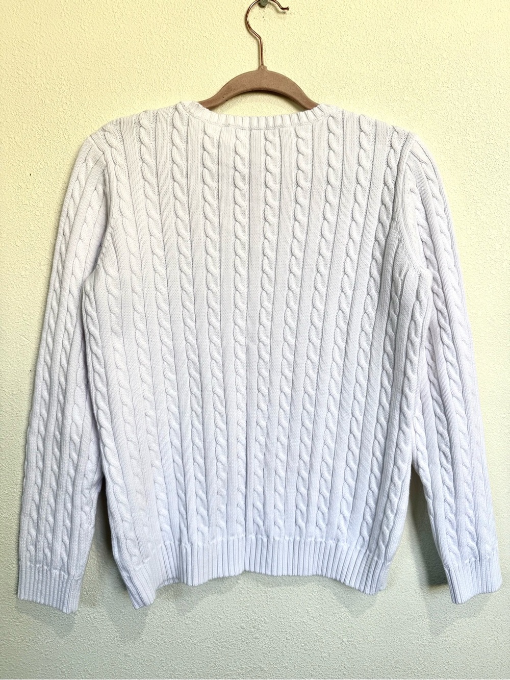 Lauren Ralph Lauren White Cable Knit V-Neck Sweater RL Logo Large - Picture 3 of 10